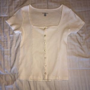 Brandy Melville White Zelly Short-Sleeve Square Neck Top (XS/S)
